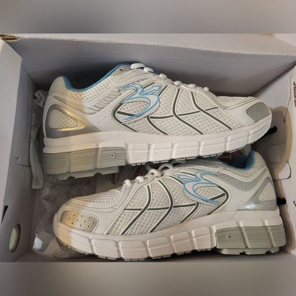 NIB Womens Gdefy Superwalk White and Blue Orthapedic Athletic Sneakers sz 7 # 75